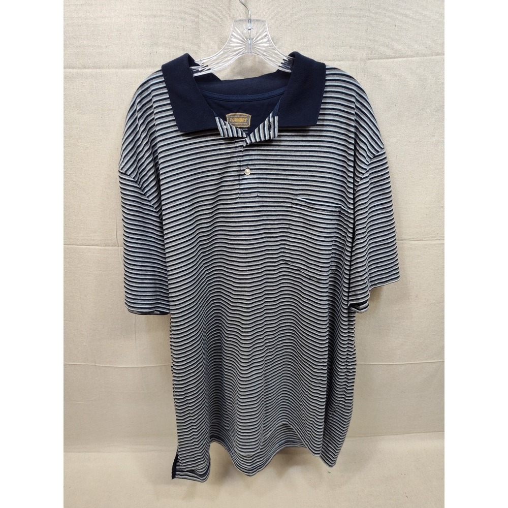 The Foundry Supply Co Mens 3XL Striped Polo Shirt Navy‎ Grey Short Sleeve Pocket